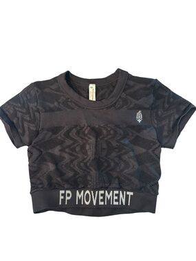 NWOT FP Movement Black Textured Short Sleeve Cropped Top